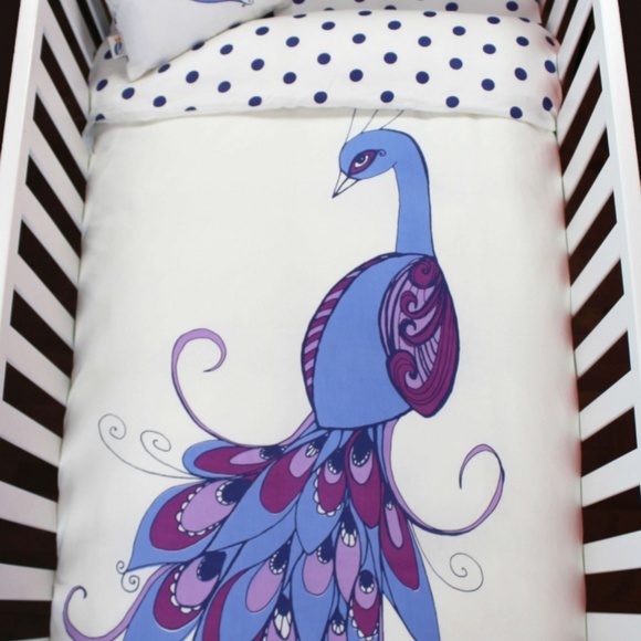 ORGANIC COTTON PEACOCK CRIB DUVET COVER - Picture 2 of 4